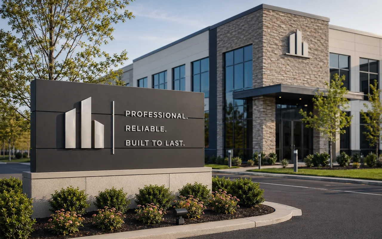 Illustrative commercial property monument sign concept for office and business clients.